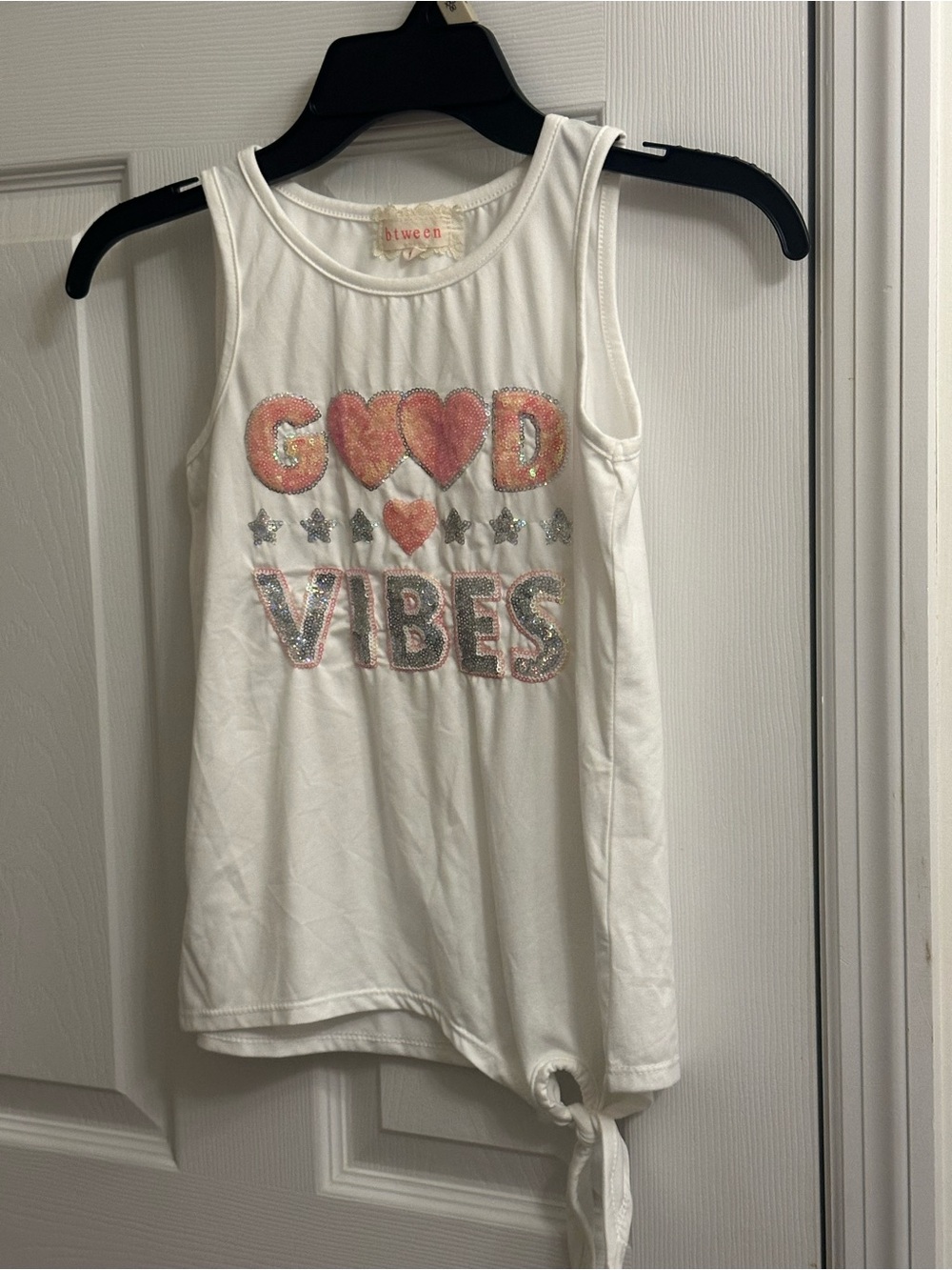 Btween Girls Size 10 White Sleeveless Shirt Tank Top Good Vibes Summer